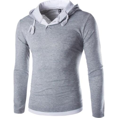 Free shipping mens explosion models long-sleeved T-shirt stitching design hooded casual long-sleeved T-shirt