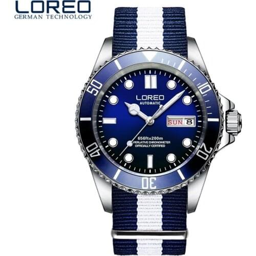 LOREO Simple Fashion Luminous Automatic Mechanical Watch Calendar Scratch Resistant Men Business Watch Professional Diver Watch