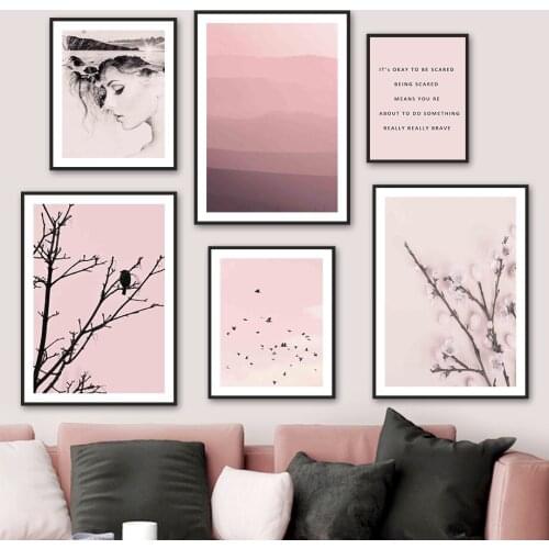 Plum Peach Flower Bird Tree Abstract Girl Wall Art Canvas Painting Nordic Posters And Prints Wall Pictures For Living Room Decor