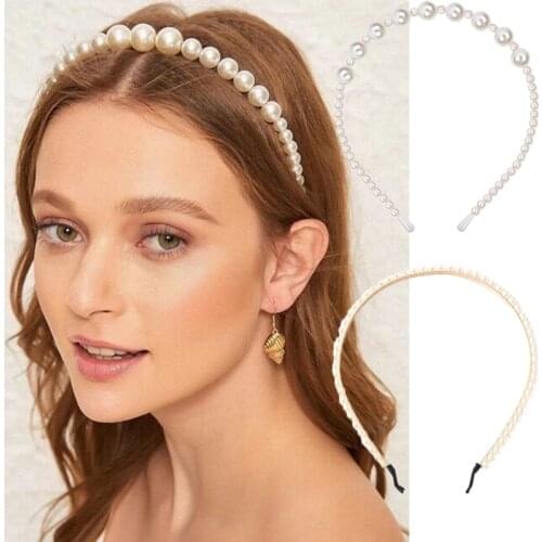 New Arrivals Simulation Pearl Hairbands Women Girls Hair Accessories Korean Handmade Bow Hair Hoops Headband Wedding Ornaments
