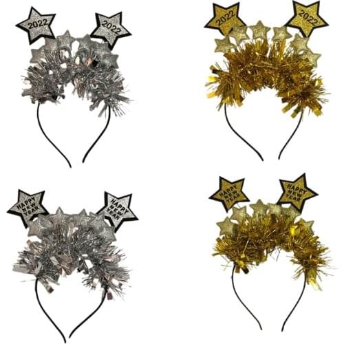 2022 New Year Headband Tinsel Sequin Stars Hair Hoop Elastic Photo Props Novelty New Year Party Decor Supplies Favors