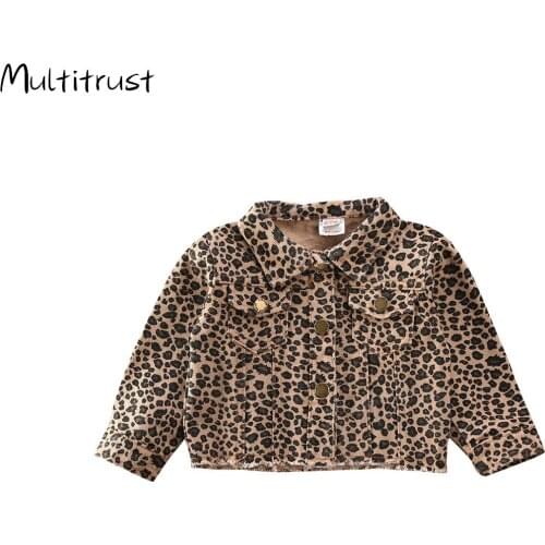 Autumn Kids Girls Fashion Jacket Coats Leopard Print Long Sleeve Single Breasted Turn Down Collar Outwear