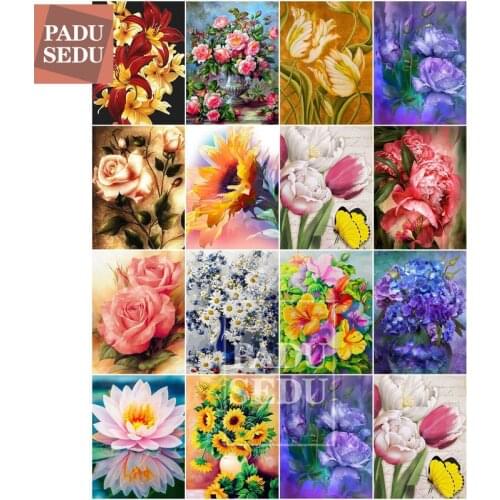 PADUSEDU Diamond Embroidery Rhinestones Flower Picture Diamond Mosaic Full Square Diamond Painting Cross Stitch Home Decoration