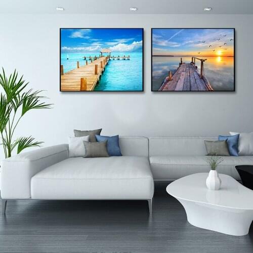 Nordic Style Landscape Decoration Painting Dusk Beach Bridge Canvas Painting Wall Picture Print Poster Living Room Decoration