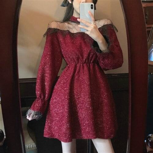 French Vintage Dress Women Casual Puffer Sleeve Slim Design Elegant Dress Female 2021 Spring Party One Piece Dress Korean Kawaii