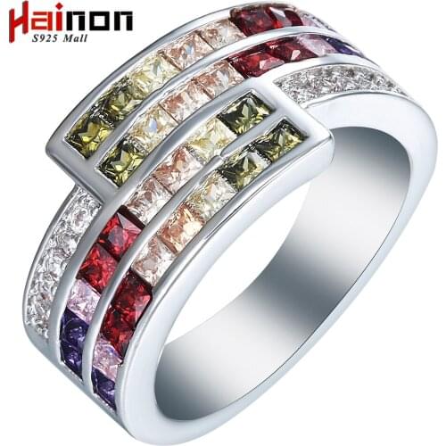 Silver plated rings us 7 8 9 New vintage colorful purple green red pink champagne cz Jewelry Wedding gift luxury promise rings