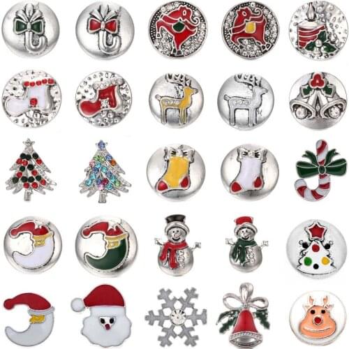 5pcs/lot Christmas Snap Jewelry Snowman Deer Snowflake 18mm Snap Buttons Lot Fit Leather Snap Bracelet Bangle Christmas Gifts