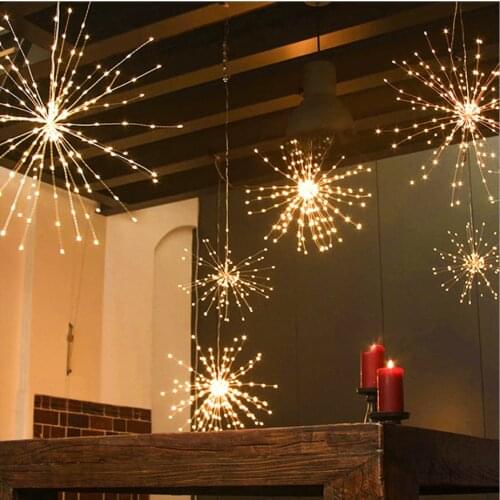 180 LED Firework String Lights 8 Mode Explosion Star Copper Silver Wire Fairy Light Decoration Lamp Remote Control String Light