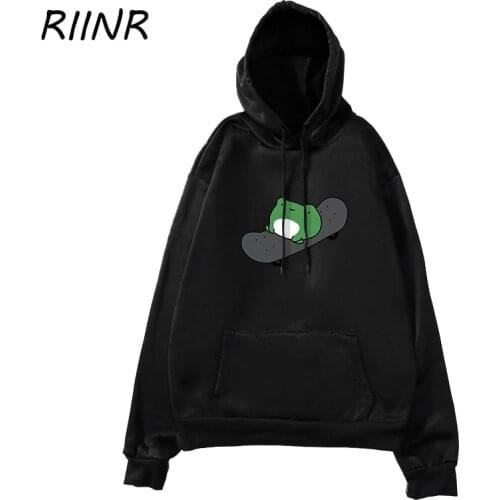 Riinr Couples Hoodie Autumn and Winter 2021 New Cartoon Trendy Brand Plus Velvet Sweater Hooded Loose For Men And Women Hoodie