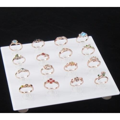 White Acrylic Crystal Square 16 Ring Jewelry Display Stand Organizer Case Holder Tray Showcase Rack Photography Props