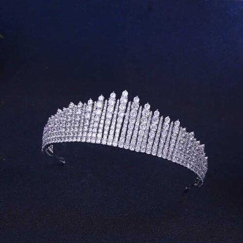 Top Quality Lux Wedding Bridal Bridesmaid Russian Cubic Zirconia Girls white plated zircon Big tiara crown / headband For Prom