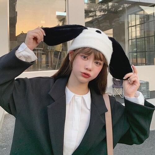 Japanese Cute Drape Long Ear beanies winter warm Knitted Wooled Hat Women Autumn And Winter Plus Velvet Warm Ear Protection cap