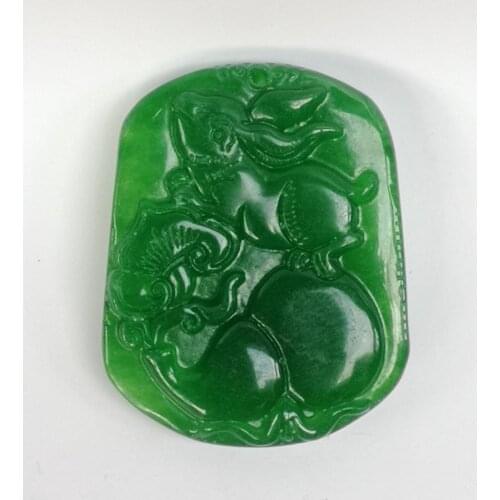 YIZHU CULTUER ART Beautiful China Jadeite Jade Carving Gourd Ruyi Rabbit Necklace Pendant Gift