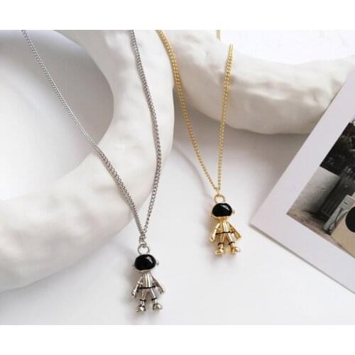 ZG Fashion Astronaut Pendant Stainless Steel Necklace Personality Street Beat Hip Hop Robot Necklace Boho Necklaces