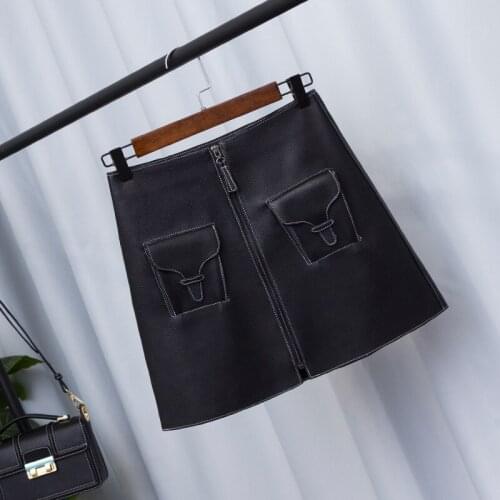 Womens Genuine Leather Skirt Women Natural Real Sheepskin Ladies Waist Runway High Quality Pockets Design Mini Short Skirts