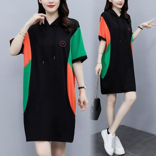 Women Loose Hoodies T-Shirt Casual Dress Plus Size L-5XL XXXL 3XL XXXXL 4XL XXXXXL Blouses Blusas Summer Dresses For 100KG Woman