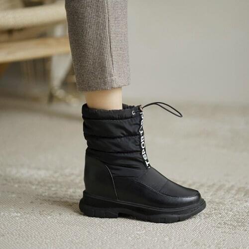 YMECHIC 2020 Ladies Winter Snow Boots Warm Plush Thicker Womens Shoes Black White Chunky Heel Slip on Ankle Boots for Women 43