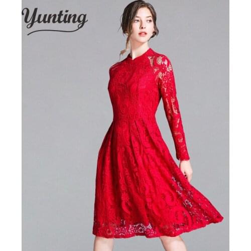 Women Casual Lace Dress New 2020 Autumn Fashion Big Swing A-line Elegant Ladies Party Long Dresses Plus Size