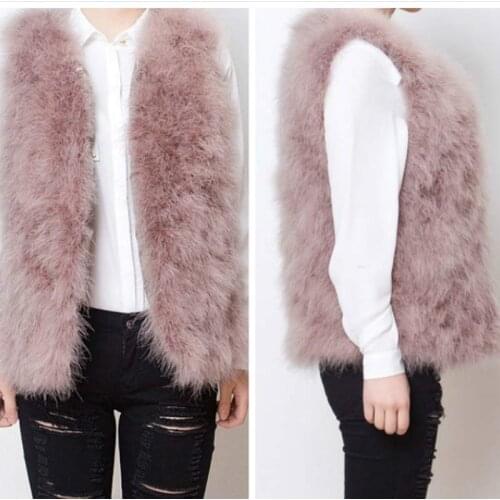 100% Real Fur Gilets Hand-knitted Natural Ostrich Feather Fur Waistcoats Quality Genuine Fluffy Fur Fever Vest Charcoal Grey