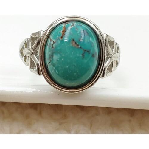 12x10mm Natural Green Turquoise Quartz Adjustable Ring 925 Sterling Silver Turquoise Bead Ring AAAAA