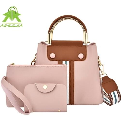 3 in 1 Fashion Womens Broadband Messenger Bag High Quality Color Matching Women Shoulder Bags 2021 New Pu Leather Female Handbag