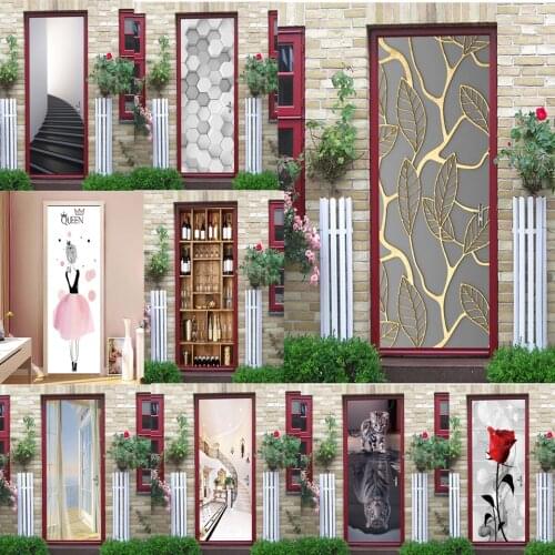 3D Door Wallpaper Vinyl Home Decoration DIY Removable Adhesive Waterproof Wall Art Decal Mural Stickers on the Doors deursticker