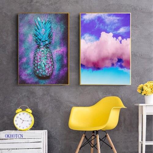 Nordic Abstract Canvas Painting Colored Pineapple Clound Posters And Prints Wall Art Unframed Pictures For Living Room