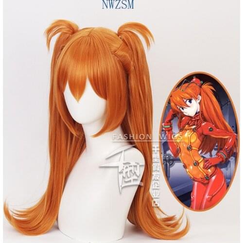 Anime Asuka Langley Soryu Orange Long Ponytails Wig Cosplay Costume Heat Resistant Synthetic Hair Women Wigs