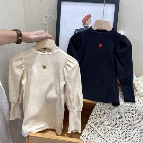 Baby Girl Blouse Sweety Round Collar Children Kids Baby Ribbed Clothes Long Sleeve Cotton Spring Autumn Baby Love Shirt Tops