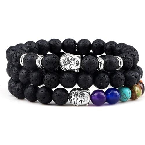 Natural Lava Stone Bracelet 7 Chakra Healing Balance Tiger Eye Beads Men Buddha Charms Bracelets for Women Prayer Jewelry Gifts