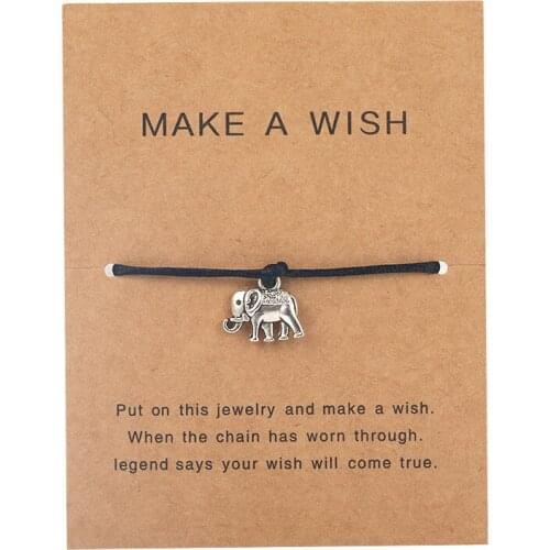 Retro Elephant Heart Charm Bracelet Friendship Inspirational Gift Black Thread Adjustable Wish Bracelets Women Men Kids Jewelry