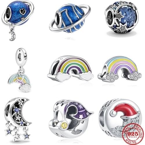 Hot Sale 925 Sterling Silve Planet Rainbow Moon Beads Dangle Charms fit Original Pandora Bangles Women Fashion DIY Jewelry Gift