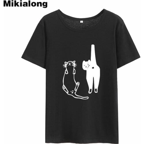 Mikialong Cartoon Cat Graphic Tshirt Women 2018 Kawaii Ulzzang T-shirt Women Short Sleeve Cotton Tumblr Camiseta Feminina Top