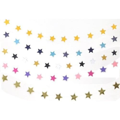 4M 7cm Gold Silver Paper Garland Star Shape String Banners Baby Shower Bunting Paper Hanging Happy Birthday Wedding Decorations