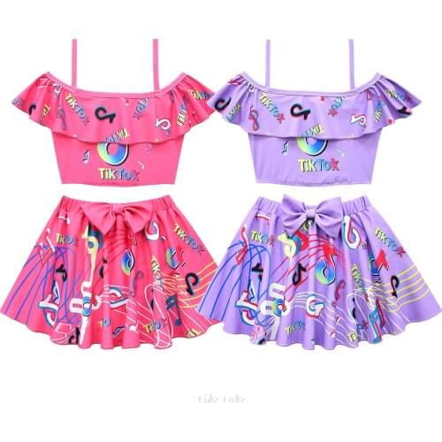 Tik Tok Summer Baby Girl Braces Swimsuit Set Kid Child Swimwear Swim Dress Beach Cartoon Sundress Clothes Wear
