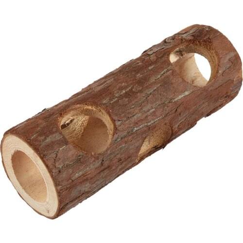 Small Animal Wooden Tunnel Tube Toy Hollow Tree Trunk Chew Play for Hamster Rat Gerbil Mice Chinchilla Guinea Pig Squirrel