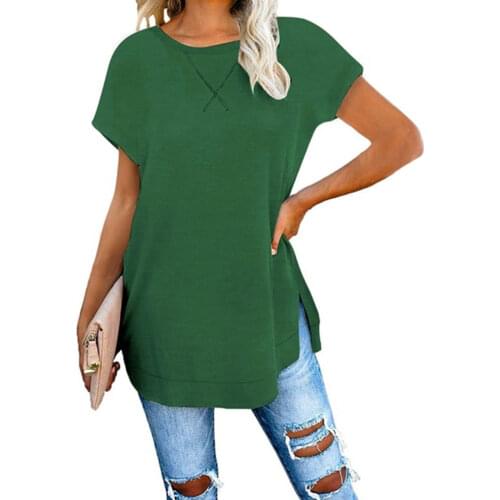 New Spring Autumn Plus Size Women T Shirts Tops Loose Casual Three Quarter O-Neck Solid Color Irregular Female T Shirt