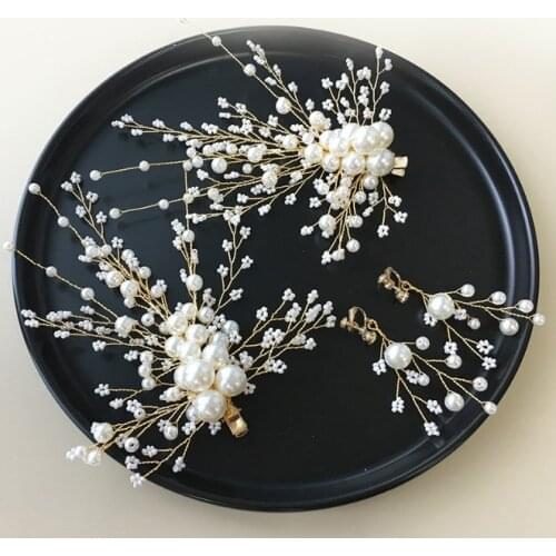 Fashion Pearls Wedding Hair Clip Bridal Hair Accessories Jewelry Flower Comb Hairpins Handmade Pearl Earrings Clips Headpieces
