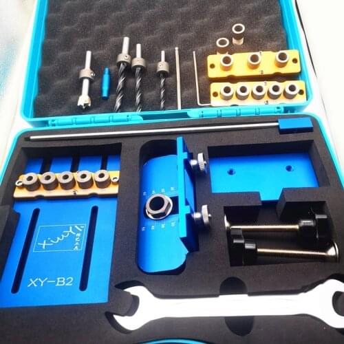 4 In 1 Hole Tenon Punching Locator Dowelling Jig for Furniture Plate Punch Woodworking Drill Guide Kit Locator Aluminium Alloy