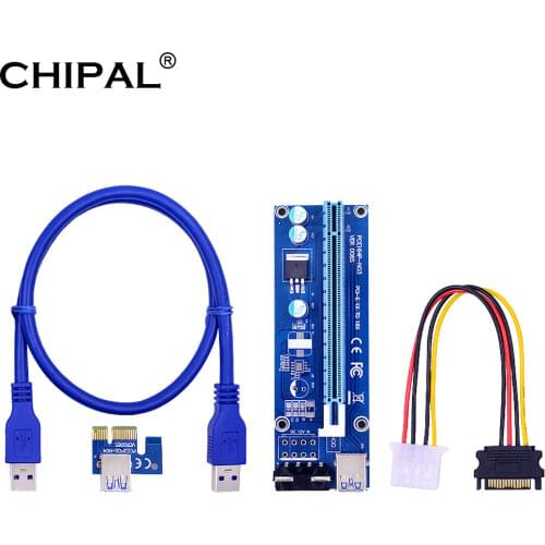 CHIPAL VER006 30CM/60CM/100CM PCI Express Riser Card 1X to 16X Extender Cable SATA to 4Pin Add On Card for Video Card
