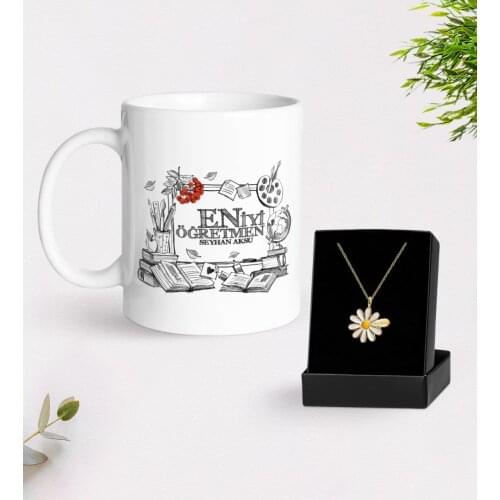 Personalized Best Teacher Mug And Daisy Necklace Gift Seti-8