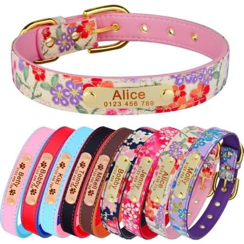 Adjustable Leather Custom Dog Collar Dog Supplies Personalized KItten Cat Collar Engraved Unisex Puppy Medium Pet Tag Collar
