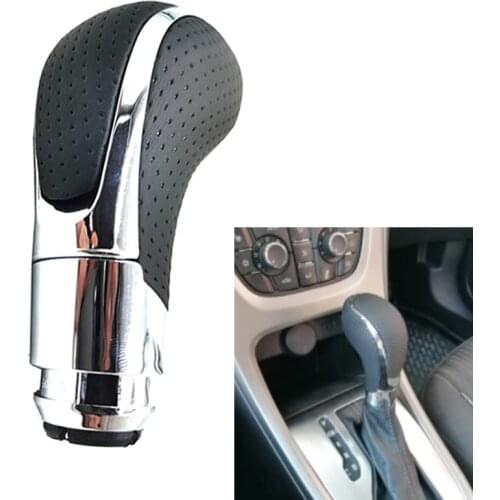 Chrome black with hole AT Car Gear Shift Shifter Lever Knob Head For GM Buick Regal Opel Insignia Vauxhall Insignia PU Leather