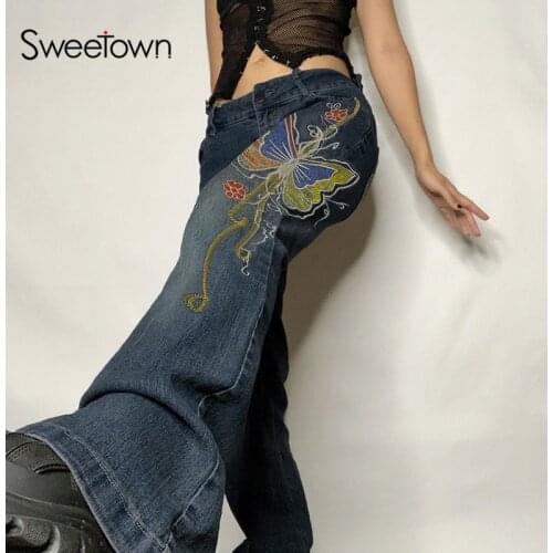 Женские джинсы с вышивкой Sweetown China At AliExpress