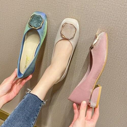 Shoes Women 2021 New Low-heel Casual Women Shoes Silk Square Toe Korean Loafers Women Apricot Pink Blue