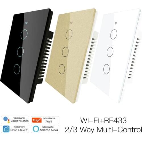 Tuya WiFi Smart Light Switch Wall Touch Switches Tuya/Smart Life 1/2/3 Gang Touch Panel Wifi+Bluetooth Mode Backlight Optional