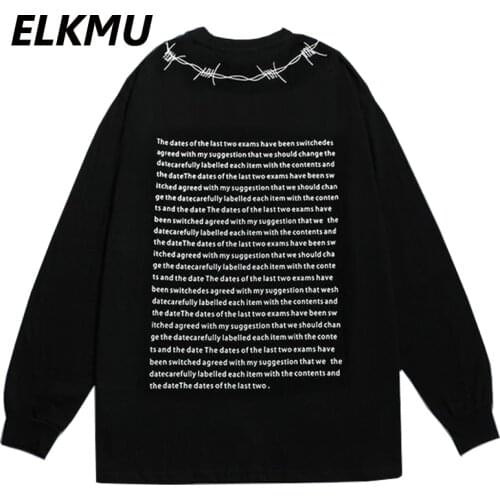 ELKMU Hip Hop Streetwear Letter Print Sweatshirt Men Fashion Harajuku Oversized Sweatshirts Autumn Pullover Male HM610
