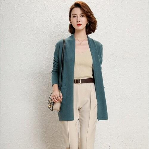 Autumn and Winter New Women Cashmere Sweater 100% Wool V-Neck Knit Cardigan Women Long Style Jacket Warm and Loose Outside