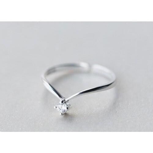 Women V CZ Shape Ring Letter Opening Fashion Jewelry Pure 100% 925 Sterling Silver Finger Rings Best Gift