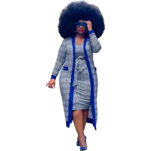 Ladies African Plus Size Long Sleeve Dress Printed Long Skirt Tight Feminine Fashion Elegant Ladies Two-piece Dress XL-5XL